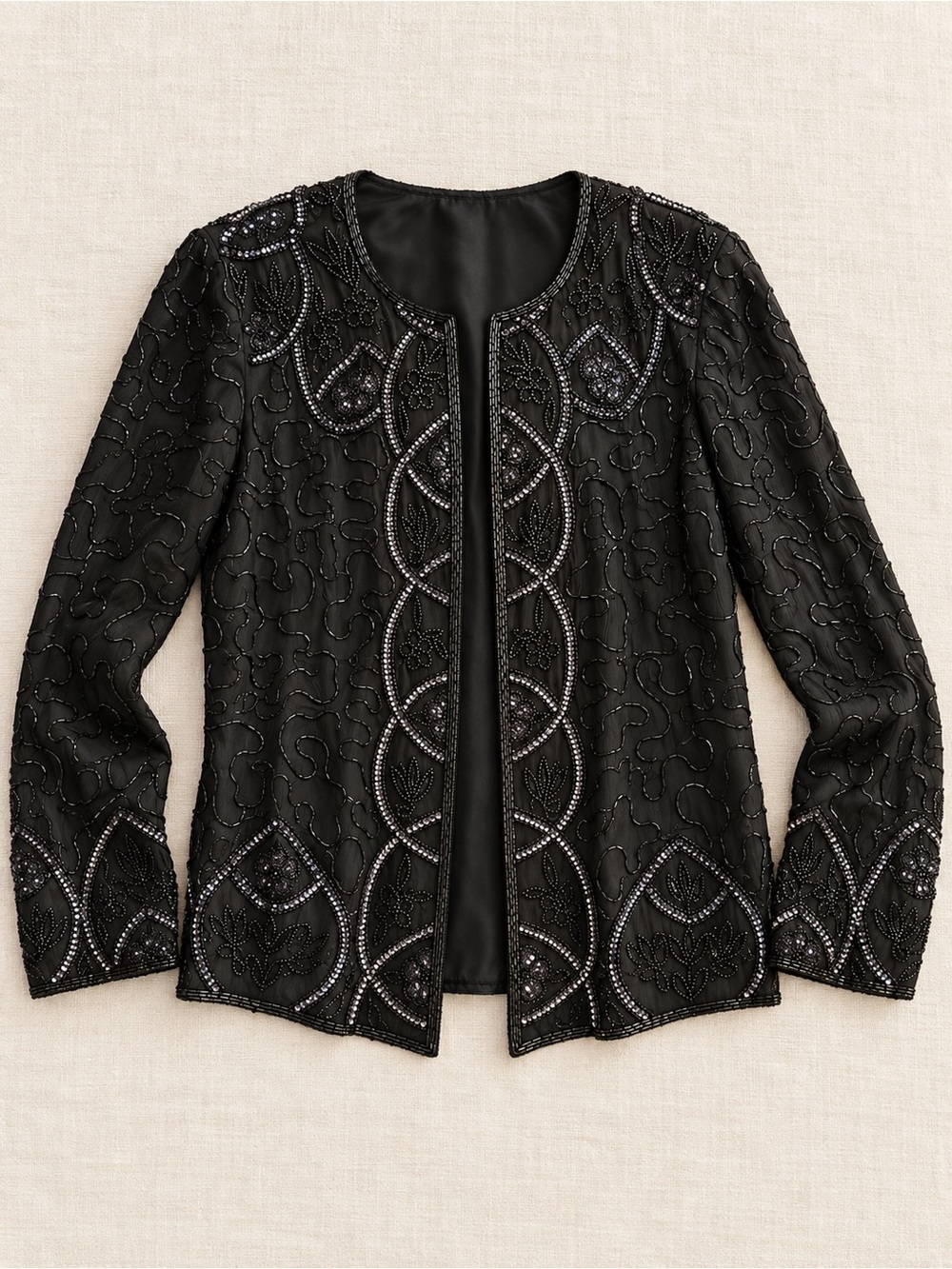 JMD New York Black Hand Beaded Silk Evening Jacket NWT Size L